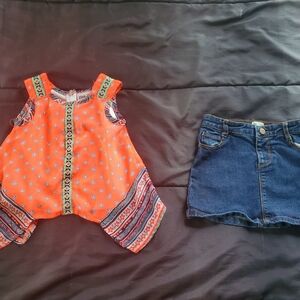 girl 3t bright sleeveless top and denim skirt
